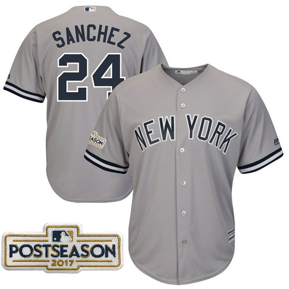 Gary Sanchez #24 New York Yankees 2017 Postseason Grey Cool Base Jersey