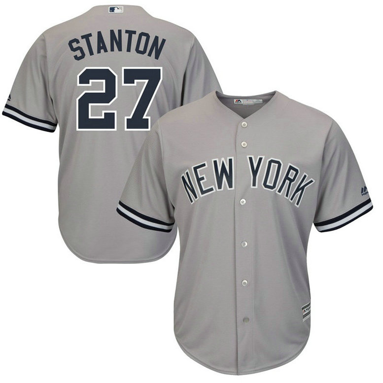New York Yankees #27 Giancarlo Stanton Replica Road Grey Cool Base Jersey
