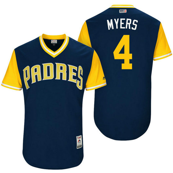 San Diego Padres Wil Meyers #4 Myers Navy Nickname 2017 Little League Players Weekend Jersey
