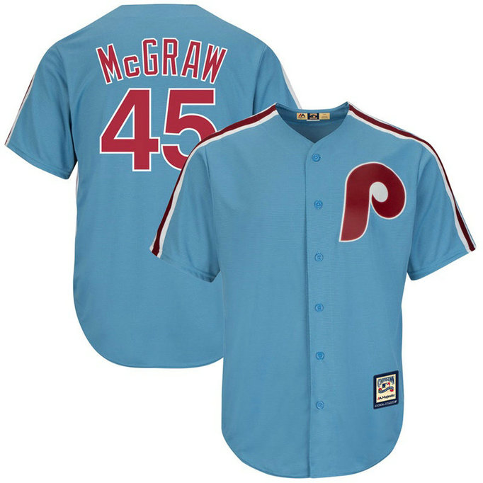Tug McGraw #45 Philadelphia Phillies Replica Cooperstown Collection Light Blue Cool Base Jersey