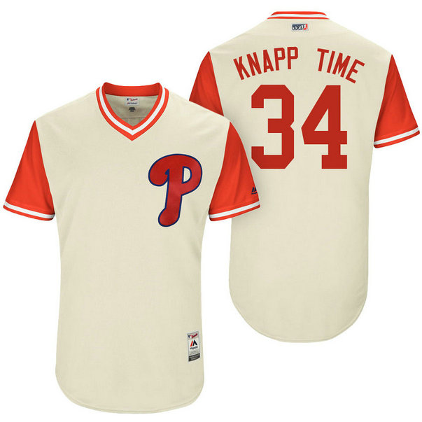 Philadelphia Phillies Andrew Knapp #34 Knapp Time Tan Nickname 2017 Little League Players Weekend Jersey