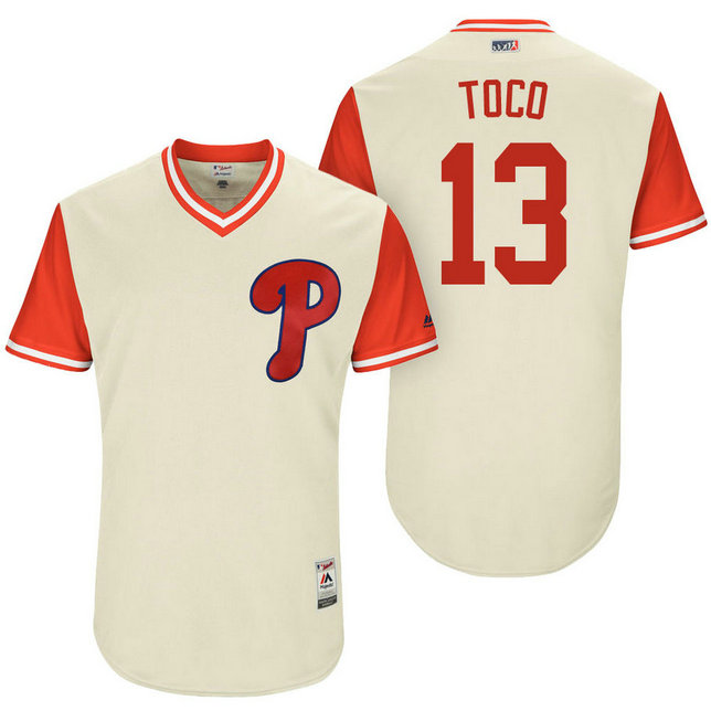 Philadelphia Phillies Freddy Galvis #13 Toco Tan Nickname 2017 Little League Players Weekend Jersey