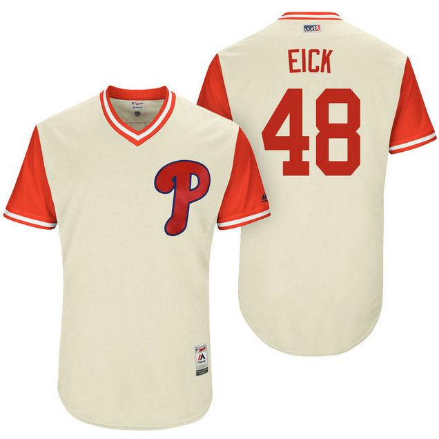 Philadelphia Phillies Jerad Eickhoff #48 Eick Tan Nickname 2017 Little League Players Weekend Jersey