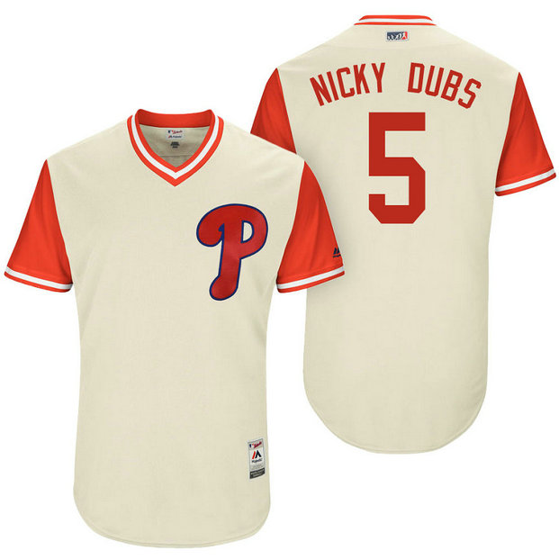 Philadelphia Phillies Nick Williams #5 Nicky Dubs Tan Nickname 2017 Little League Players Weekend Jersey