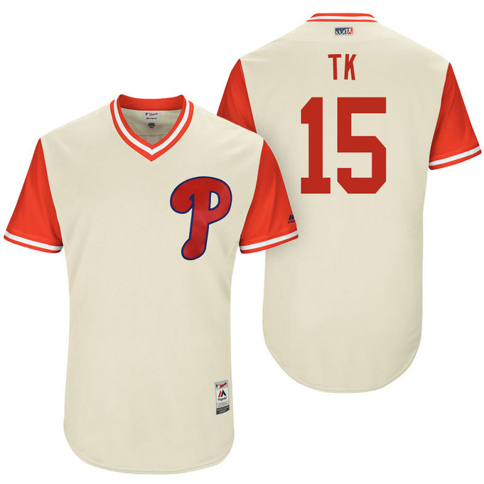Philadelphia Phillies Ty Kelly #15 TK Tan Nickname 2017 Little League Players Weekend Jersey Philadelphia Phillies Ty Kelly #15 TK Tan Nickname 2017 Little League Players Weekend Jersey