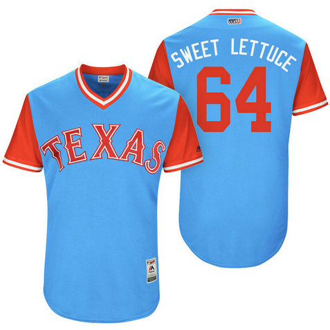 Texas Rangers AJ Griffin #64 Sweet Lettuce Light Blue Nickname 2017 Little League Players Weekend Jersey