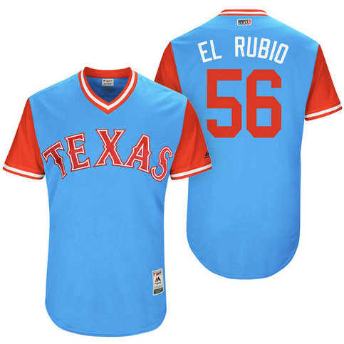 Texas Rangers Austin Bibens-Dirkx #56 El Rubio Light Blue Nickname 2017 Little League Players Weekend Jersey