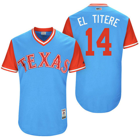 Texas Rangers Carlos Gomez #14 El Titere Light Blue Nickname 2017 Little League Players Weekend Jersey Texas Rangers Carlos Gomez #14 El Titere Light Blue Nickname 2017 Little League Players Weekend Jersey