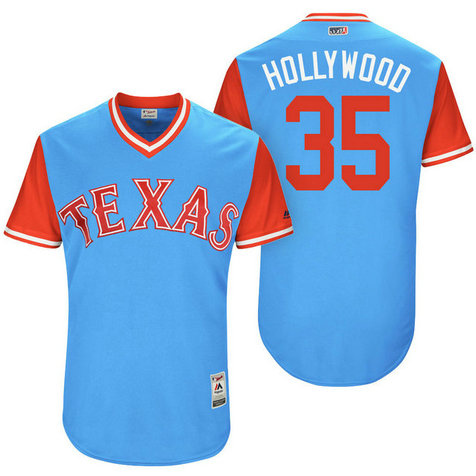 Texas Rangers Cole Hamels #35 Hollywood Light Blue Nickname 2017 Little League Players Weekend Jersey Texas Rangers Cole Hamels #35 Hollywood Light Blue Nickname 2017 Little League Players Weekend Jersey