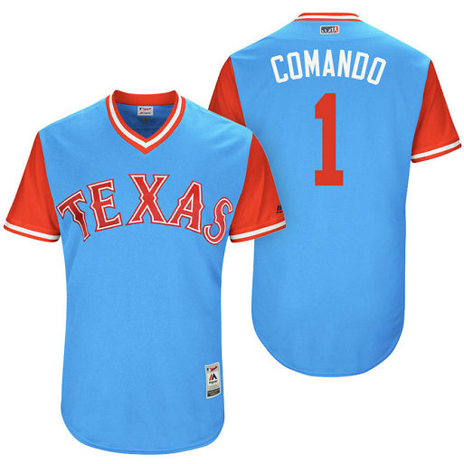Texas Rangers Elvis Andrus #1 Comando Light Blue Nickname 2017 Little League Players Weekend Jersey