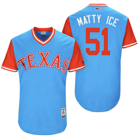 Texas Rangers Matt Bush #51 Matty Ice Light Blue Nickname 2017 Little League Players Weekend Jersey Texas Rangers Matt Bush #51 Matty Ice Light Blue Nickname 2017 Little League Players Weekend Jersey