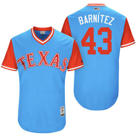 Texas Rangers Tony Barnette #43 Barnitez Light Blue Nickname 2017 Little League Players Weekend Jersey Texas Rangers Tony Barnette #43 Barnitez Light Blue Nickname 2017 Little League Players Weekend Jersey