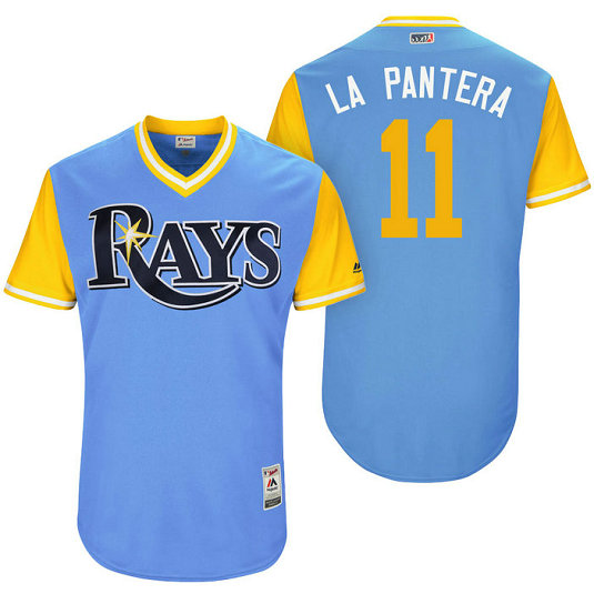 Tampa Bay Rays Adeiny Hechavarria #11 La Pantera Light Blue Nickname 2017 Little League Players Weekend Jersey