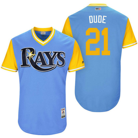Tampa Bay Rays Lucas Duda #21 Dude Light Blue Nickname 2017 Little League Players Weekend Jersey Tampa Bay Rays Lucas Duda #21 Dude Light Blue Nickname 2017 Little League Players Weekend Jersey