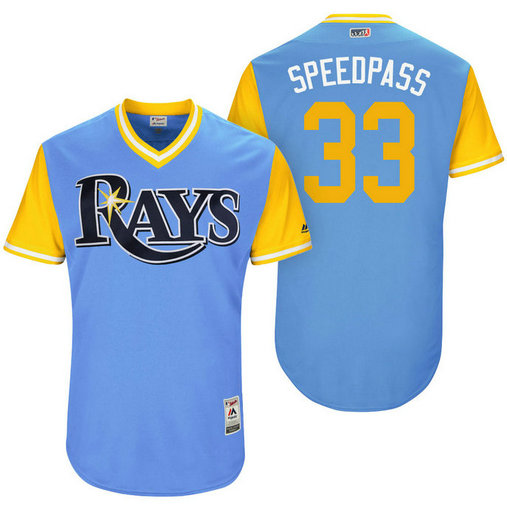 Tampa Bay Rays Steve Cishek #33 Speedpass Light Blue Nickname 2017 Little League Players Weekend Jersey Tampa Bay Rays Steve Cishek #33 Speedpass Light Blue Nickname 2017 Little League Players Weekend Jersey
