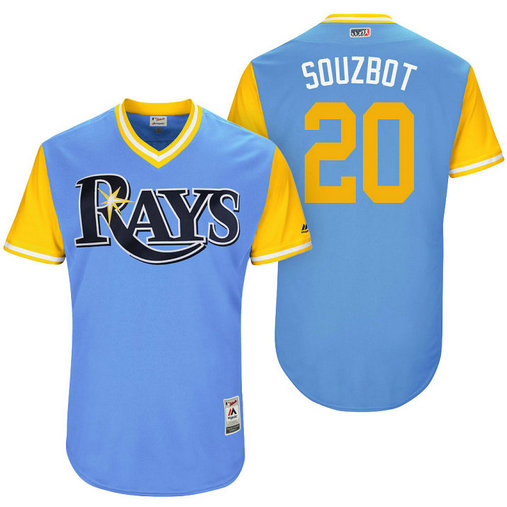Tampa Bay Rays Steven Souza Jr. #20 Souzbot Light Blue Nickname 2017 Little League Players Weekend Jersey Tampa Bay Rays Steven Souza Jr. #20 Souzbot Light Blue Nickname 2017 Little League Players Weekend Jersey