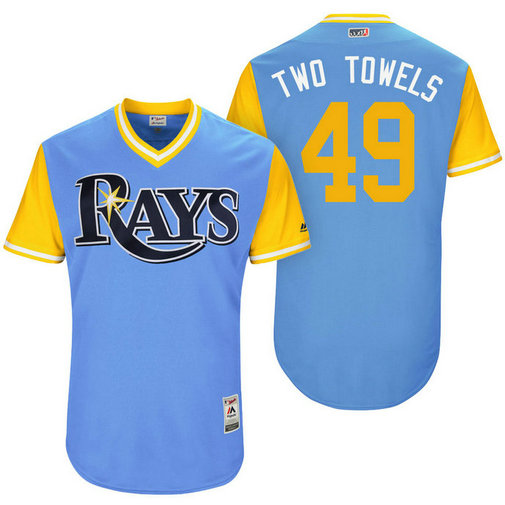 Tampa Bay Rays Tommy Hunter #49 Two Towels Light Blue Nickname 2017 Little League Players Weekend Jersey