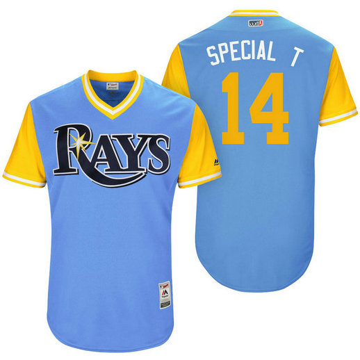 Tampa Bay Rays Trevor Plouffe #14 Special T Light Blue Nickname 2017 Little League Players Weekend Jersey