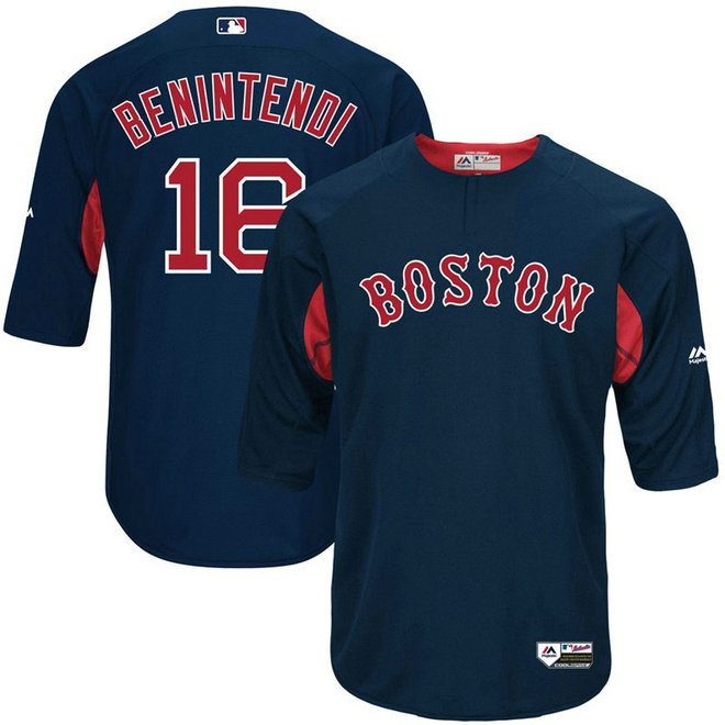 Boston Red Sox Andrew Benintendi #16 On-Field Trainer 3/4-Sleeve Player Batting Practice Jersey-Navy