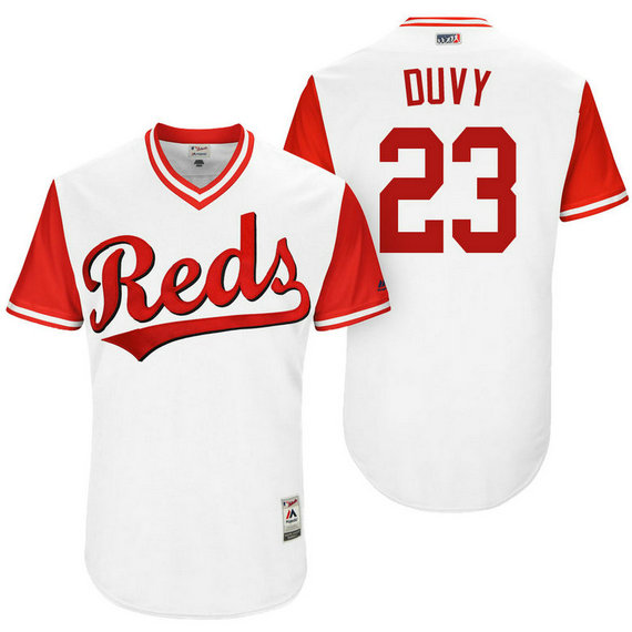 Cincinnati Reds Adam Duvall #23 Duvy White Nickname 2017 Little League Players Weekend Jersey