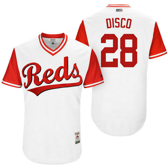 Cincinnati Reds Anthony DeSclafani #28 Disco White Nickname 2017 Little League Players Weekend Jersey Cincinnati Reds Anthony DeSclafani #28 Disco White Nickname 2017 Little League Players Weekend Jersey