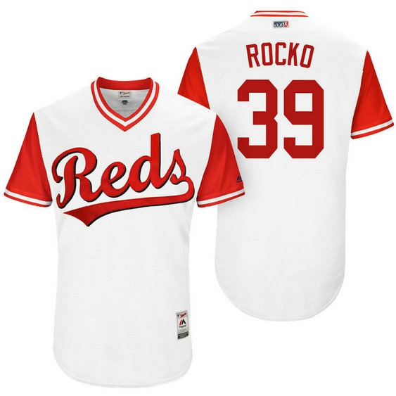 Cincinnati Reds Devin Mesoraco #39 Rocko White Nickname 2017 Little League Players Weekend Jersey Cincinnati Reds Devin Mesoraco #39 Rocko White Nickname 2017 Little League Players Weekend Jersey