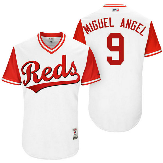 Cincinnati Reds Jose Peraza #9 Miguel Angel White Nickname 2017 Little League Players Weekend Jersey Cincinnati Reds Jose Peraza #9 Miguel Angel White Nickname 2017 Little League Players Weekend Jersey