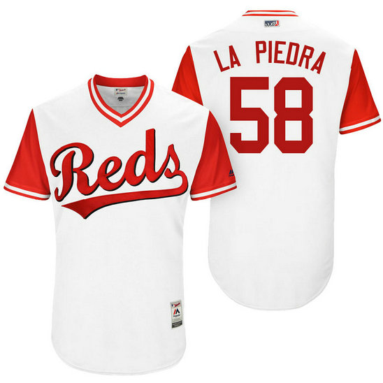 Cincinnati Reds Luis Castillo #58 La Piedra White Nickname 2017 Little League Players Weekend Jersey-Men