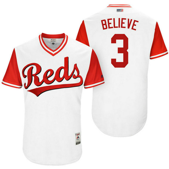 Cincinnati Reds Patrick Kivlehan #3 Believe White Nickname 2017 Little League Players Weekend Jersey Cincinnati Reds Patrick Kivlehan #3 Believe White Nickname 2017 Little League Players Weekend Jersey
