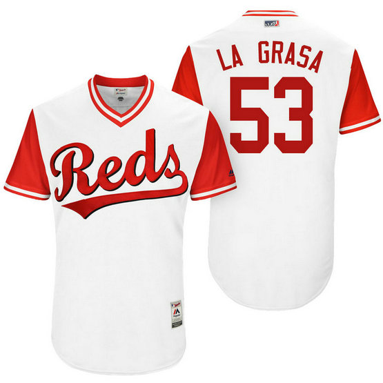 Cincinnati Reds Wandy Peralta #53 La Grasa White Nickname 2017 Little League Players Weekend Jersey Cincinnati Reds Wandy Peralta #53 La Grasa White Nickname 2017 Little League Players Weekend Jersey