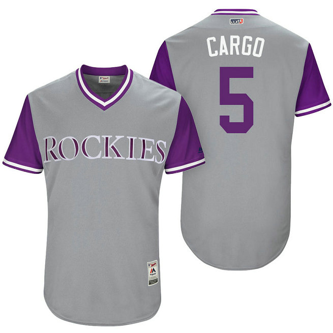 Colorado Rockies Carlos Gonzalez #5 Cargo Grey Nickname 2017 Little League Players Weekend Jersey