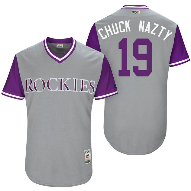 Colorado Rockies Charlie Blackmon #19 Chuck Nazty Grey Nickname 2017 Little League Players Weekend Jersey Colorado Rockies Charlie Blackmon #19 Chuck Nazty Grey Nickname 2017 Little League Players Weekend Jersey