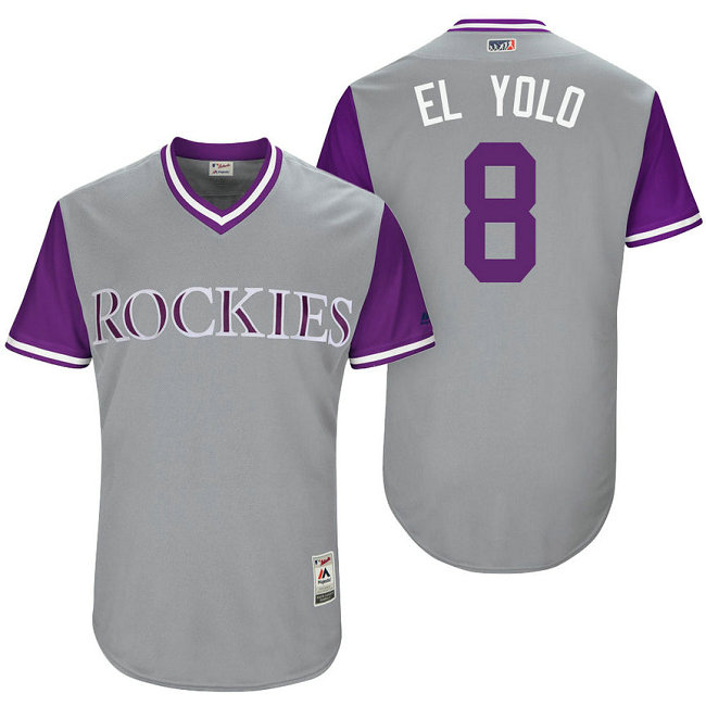 Colorado Rockies Gerardo Parra #8 El Yolo Grey Nickname 2017 Little League Players Weekend Jersey Colorado Rockies Gerardo Parra #8 El Yolo Grey Nickname 2017 Little League Players Weekend Jersey