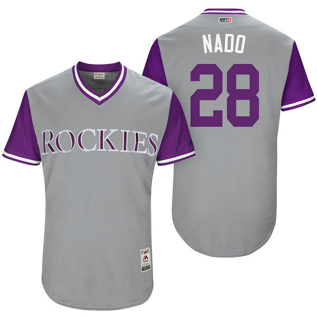 Colorado Rockies Nolan Arenado #28 Nado Grey Nickname 2017 Little League Players Weekend Jersey Colorado Rockies Nolan Arenado #28 Nado Grey Nickname 2017 Little League Players Weekend Jersey