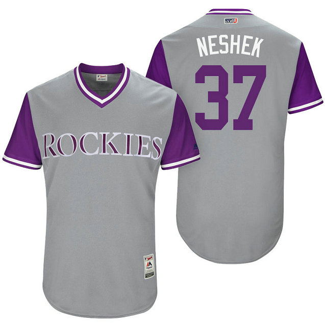 Colorado Rockies Pat Neshek #37 Neshek Grey Nickname 2017 Little League Players Weekend Jersey Colorado Rockies Pat Neshek #37 Neshek Grey Nickname 2017 Little League Players Weekend Jersey