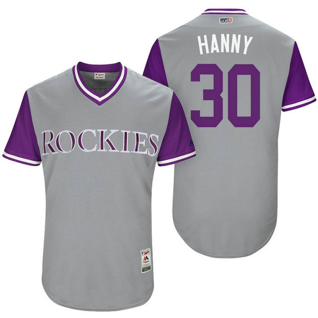 Colorado Rockies Ryan Hanigan #30 Hanny Grey Nickname 2017 Little League Players Weekend Jersey