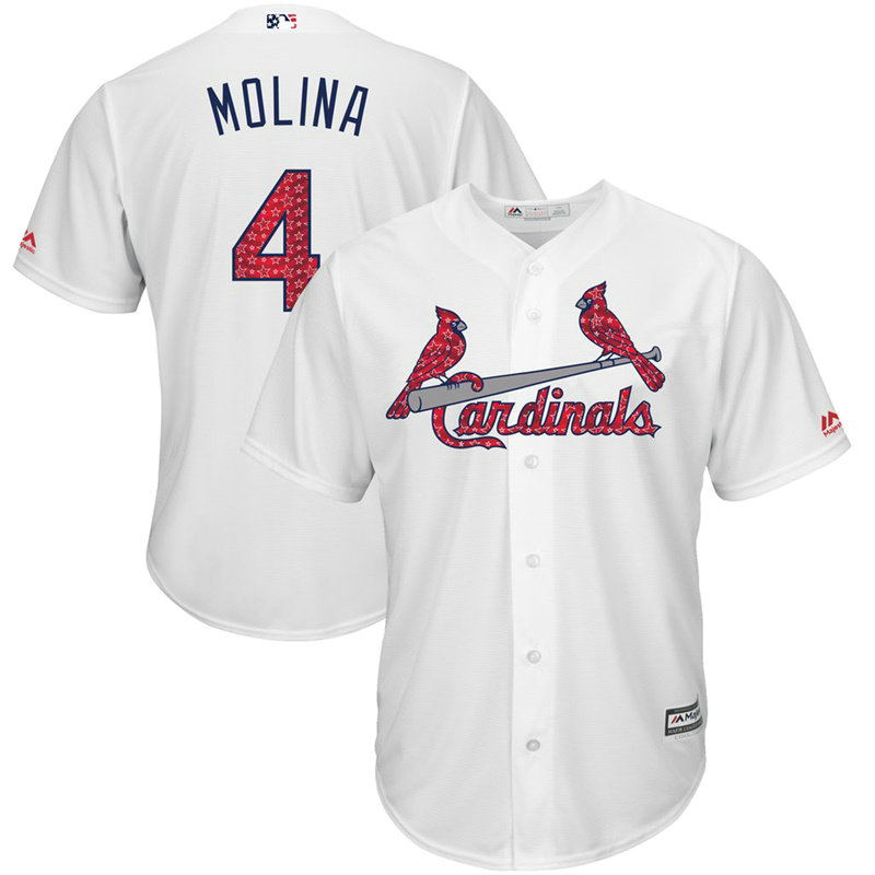 St. Louis Cardinals Independence Day #4 Yadier Molina 2017 Stars & Stripes White Cool Base Jersey St. Louis Cardinals Independence Day #4 Yadier Molina 2017 Stars & Stripes White Cool Base Jersey