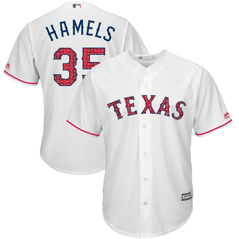 Texas Rangers Independence Day #35 Cole Hamels 2017 Stars & Stripes White Cool Base Jersey Texas Rangers Independence Day #35 Cole Hamels 2017 Stars & Stripes White Cool Base Jersey