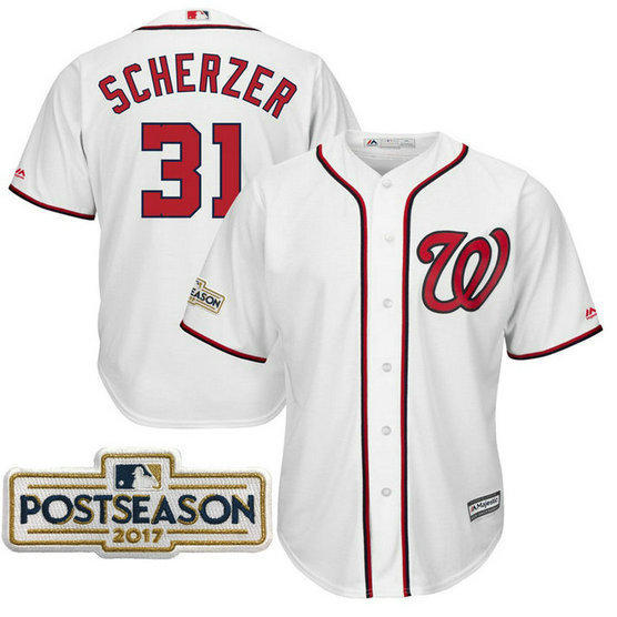 Max Scherzer #31 Washington Nationals 2017 Postseason White Cool Base Jersey