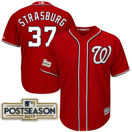 Stephen Strasburg #37 Washington Nationals 2017 Postseason Scarlet Cool Base Jersey Stephen Strasburg #37 Washington Nationals 2017 Postseason Scarlet Cool Base Jersey