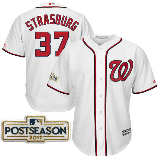 Stephen Strasburg #37 Washington Nationals 2017 Postseason White Cool Base Jersey Stephen Strasburg #37 Washington Nationals 2017 Postseason White Cool Base Jersey
