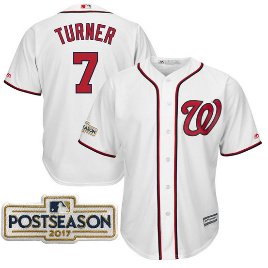 Trea Turner #7 Washington Nationals 2017 Postseason White Cool Base Jersey Trea Turner #7 Washington Nationals 2017 Postseason White Cool Base Jersey