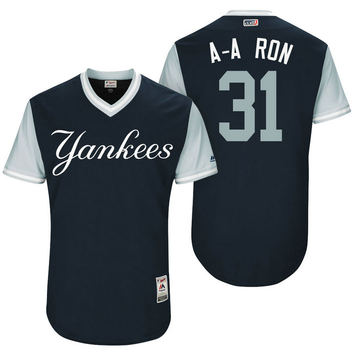 New York Yankees Aaron Hicks #31 A-A Ron Navy Nickname 2017 Little League Players Weekend Jersey