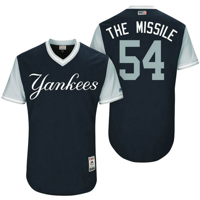 New York Yankees Aroldis Chapman #54 The Missile Navy Nickname 2017 Little League Players Weekend Jersey