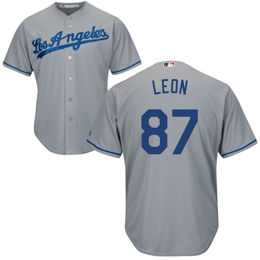 Mens Los Angeles Dodgers Jose De Leon #87 Alternate Grey Away Cool Base Jersey