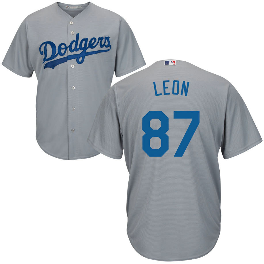Mens Los Angeles Dodgers Jose De Leon #87 Road Grey Cool Base Jersey