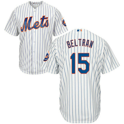 New York Mets #15 Carlos Beltran White Blue Strip Home Jersey