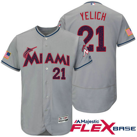 Miami Marlins #21 Christian Yelich Grey Stars & Stripes 2016 Independence Day Flex Base Jersey