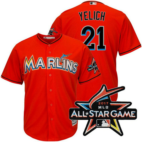 Miami Marlins Christian Yelich #21 Orange 2017 All-Star Game Patch Cool Base Jersey Miami Marlins Christian Yelich #21 Orange 2017 All-Star Game Patch Cool Base Jersey