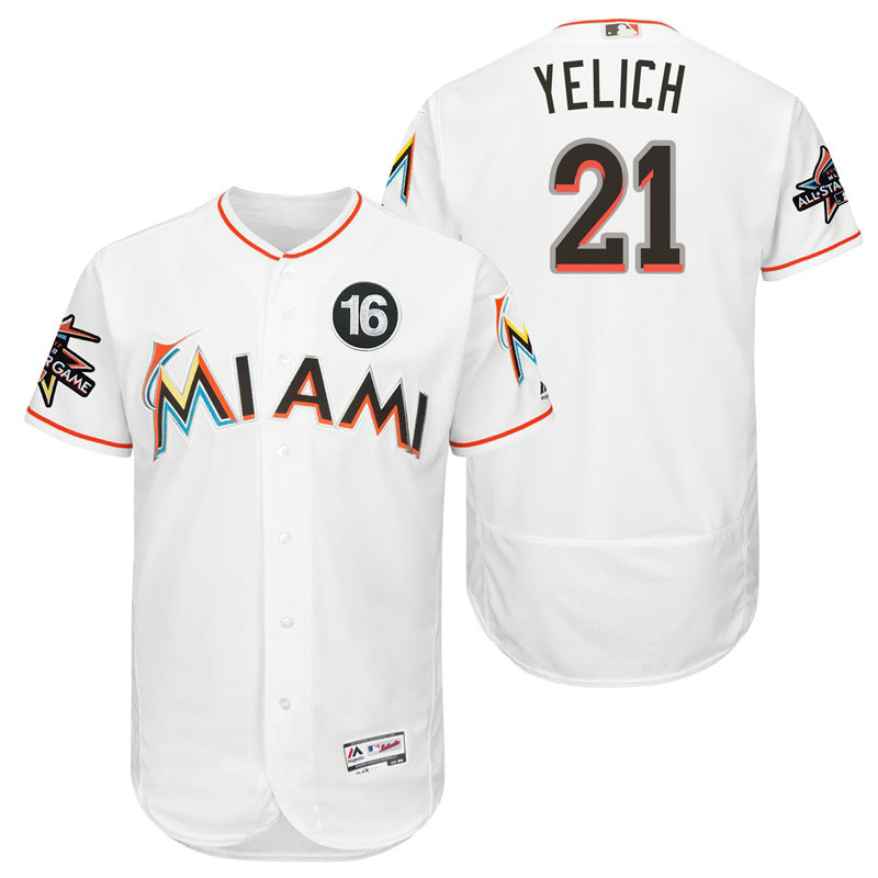 Miami Marlins Christian Yelich #21 White 2017 All-Star Jose Fernandez Patch Flex Base Jersey Miami Marlins Christian Yelich #21 White 2017 All-Star Jose Fernandez Patch Flex Base Jersey